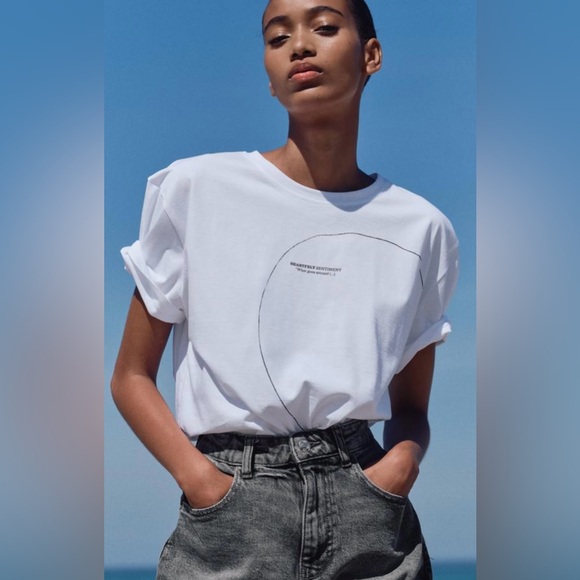 Zara Heartfelt Sentiment: What goes around | Short-Sleeve T-shirt | Large | NWT - Picture 7 of 13
